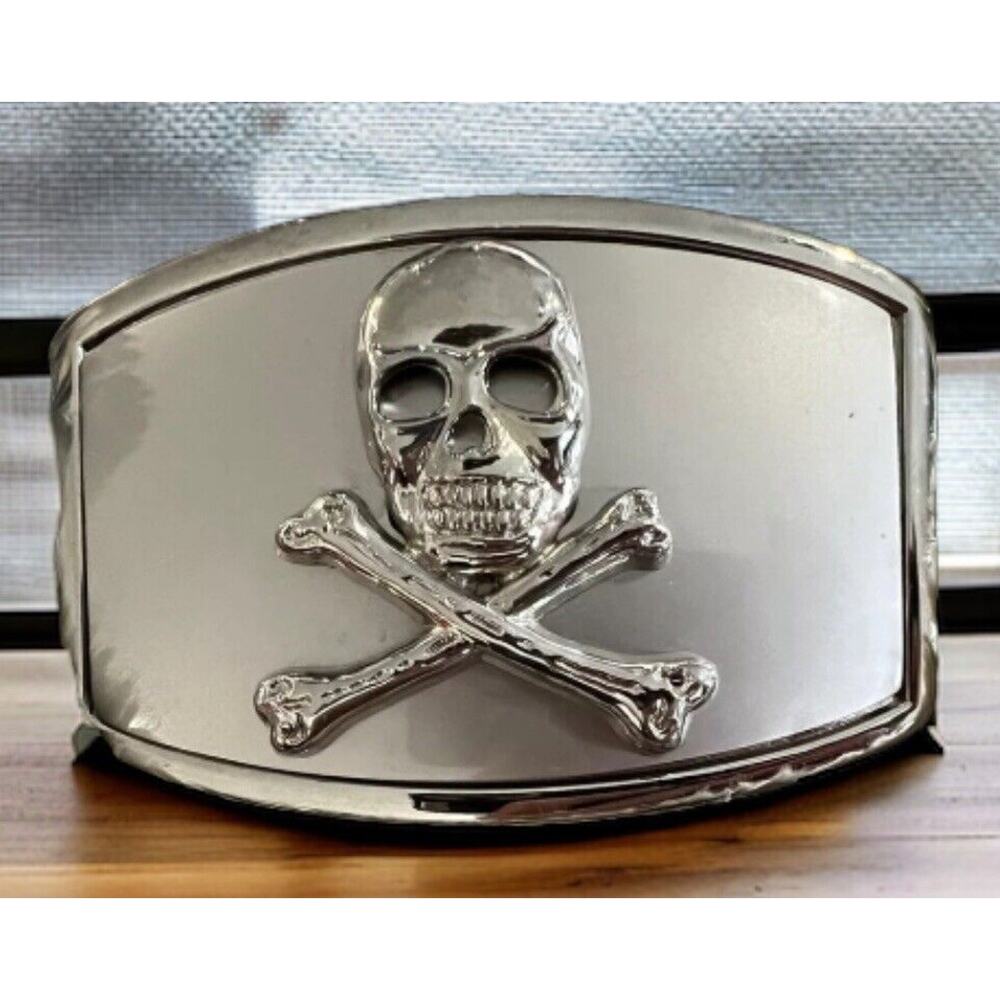 3D Skull and Bones Crossbones Design Silver Color Belt Buckle New Fast Ship - Picture 1 of 12